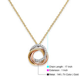 14K Tri Color Gold CZ 3 Rings Necklace 17 + 1 Inches Extension