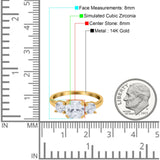 14K Yellow Gold Cushion Three Stone Bridal Wedding Engagement Ring Simulated CZ Size-7