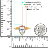 14K Yellow Gold Teardrop Pear Art Deco Bridal Wedding Engagement Ring Simulated CZ Size-7