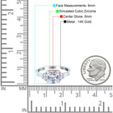 14K White Gold Cushion Cut Art Deco Bridal Wedding Engagement Ring Simulated CZ Size-7