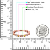 14K Rose Gold Half Eternity Wedding Band Art Deco Design Round Simulated Peridot Cubic Zirconia Size-7