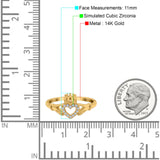 14K Yellow Gold Heart Claddagh Art Deco Wedding Ring Simulated Cubic Zirconia