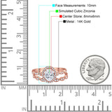 14K Rose Gold Halo Bridal Set Piece Oval Engagement Wedding Ring Simulated CZ Size-7