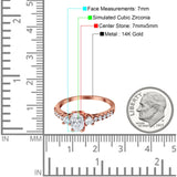 14K Rose Gold Oval Accent Wedding Ring Simulated Cubic Zirconia Size-7