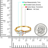 14K Yellow Gold Oval Accent Wedding Ring Simulated Cubic Zirconia Size-7
