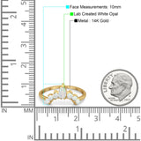 14K Yellow Gold Pear Curved Band Thumb Ring Half Eternity Simulated CZ Lab Created White Opal Wedding Engagement Size-7