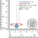 14K Rose Gold 0.87ct Art Deco Oval 7mmx5mm G SI Natural Blue Topaz Diamond Engagement Wedding Ring Size 6.5