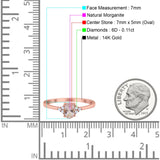 14K Rose Gold 0.87ct Art Deco Oval 7mmx5mm G SI Natural Morganite Diamond Engagement Wedding Ring Size 6.5