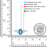 14K White Gold 1.26ct Oval Art Deco 8mmx6mm G SI Natural Blue Topaz Diamond Engagement Wedding Ring Size 6.5