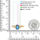 14K Yellow Gold 1.26ct Oval Art Deco 8mmx6mm G SI Natural Blue Topaz Diamond Engagement Wedding Ring Size 6.5