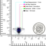 14K White Gold 1.48ct Teardrop Pear 8mmx6mm G SI Lab Blue Sapphire Diamond Engagement Wedding Ring Size 6.5