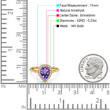 14K Yellow Gold 1.48ct Teardrop Pear 8mmx6mm G SI Natural Amethyst Diamond Engagement Wedding Ring Size 6.5