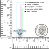 14K White Gold 1.48ct Teardrop Pear 8mmx6mm G SI Natural Aquamarine Diamond Engagement Wedding Ring Size 6.5