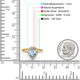 14K Yellow Gold 1.48ct Teardrop Pear 8mmx6mm G SI Natural Aquamarine Diamond Engagement Wedding Ring Size 6.5