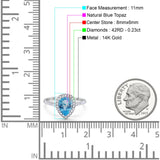 14K White Gold 1.48ct Teardrop Pear 8mmx6mm G SI Natural Blue Topaz Diamond Engagement Wedding Ring Size 6.5