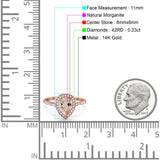 14K Rose Gold 1.48ct Teardrop Pear 8mmx6mm G SI Natural Morganite Diamond Engagement Wedding Ring Size 6.5