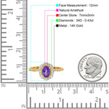 14K Yellow Gold 1.19ct Vintage Art Deco Halo Oval 7mmx5mm G SI Natural Amethyst Diamond Engagement Wedding Ring Size 6.5