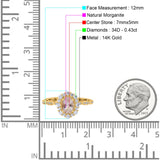 14K Yellow Gold 1.19ct Vintage Art Deco Halo Oval 7mmx5mm G SI Natural Morganite Diamond Engagement Wedding Ring Size 6.5