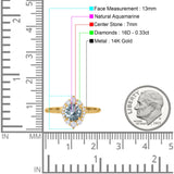 14K Yellow Gold 1.61ct Halo Vintage Round 7mm G SI Natural Aquamarine Diamond Engagement Wedding Ring Size 6.5