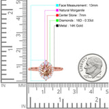 14K Rose Gold 1.61ct Halo Vintage Round 7mm G SI Natural Morganite Diamond Engagement Wedding Ring Size 6.5