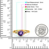 14K Yellow Gold 1.34ct Round Art Deco Fashion 7mm G SI Natural Amethyst Diamond Engagement Wedding Ring Size 6.5