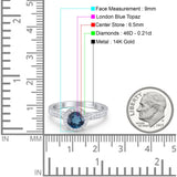 14K White Gold 0.67ct Round Halo 6.5mm G SI London Blue Topaz Diamond Engagement Wedding Ring Size 6.5
