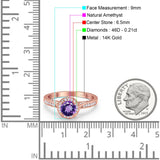 14K Rose Gold 0.67ct Round Halo 6.5mm G SI Natural Amethyst Diamond Engagement Wedding Ring Size 6.5