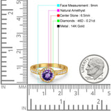 14K Yellow Gold 0.67ct Round Halo 6.5mm G SI Natural Amethyst Diamond Engagement Wedding Ring Size 6.5