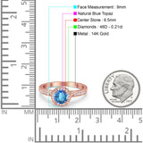 14K Rose Gold 0.67ct Round Halo 6.5mm G SI Natural Blue Topaz Diamond Engagement Wedding Ring Size 6.5