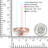 14K Rose Gold 0.67ct Round Halo 6.5mm G SI Natural Morganite Diamond Engagement Wedding Ring Size 6.5