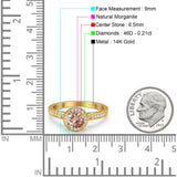 14K Yellow Gold 0.67ct Round Halo 6.5mm G SI Natural Morganite Diamond Engagement Wedding Ring Size 6.5