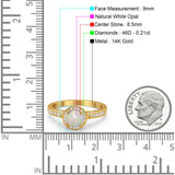 14K Yellow Gold 0.21ct Round Halo 6.5mm G SI Natural White Opal Diamond Engagement Wedding Ring Size 6.5
