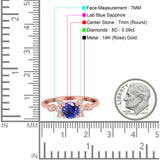 14K Rose Gold 1.37ct Round 7mm G SI Nano Blue Sapphire Diamond Engagement Wedding Ring Size 6.5