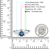 14K White Gold 1.37ct Round 7mm G SI London Blue Topaz Diamond Engagement Wedding Ring Size 6.5