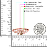 14K Rose Gold 1.37ct Round 7mm G SI Natural Morganite Diamond Engagement Wedding Ring Size 6.5