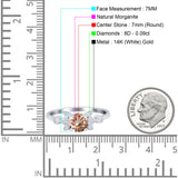 14K White Gold 1.37ct Round 7mm G SI Natural Morganite Diamond Engagement Wedding Ring Size 6.5