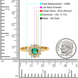 14K Yellow Gold 1.01ct Round 6mm G SI Nano Emerald Diamond Engagement Wedding Ring Size 6.5