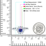 14K White Gold 1.01ct Round 6mm G SI Nano Blue Sapphire Diamond Engagement Wedding Ring Size 6.5