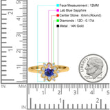 14K Yellow Gold 1.01ct Round 6mm G SI Nano Blue Sapphire Diamond Engagement Wedding Ring Size 6.5