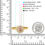 14K Yellow Gold 1.01ct Round 6mm G SI Natural Morganite Diamond Engagement Wedding Ring Size 6.5