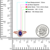 14K Rose Gold 0.9ct Oval 7mmx5mm G SI Nano Blue Sapphire Diamond Engagement Wedding Ring Size 6.5