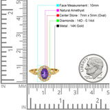 14K Yellow Gold 0.9ct Oval 7mmx5mm G SI Natural Amethyst Diamond Engagement Wedding Ring Size 6.5