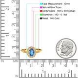 14K Yellow Gold 0.9ct Oval 7mmx5mm G SI Natural Blue Topaz Diamond Engagement Wedding Ring Size 6.5