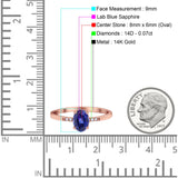 14K Rose Gold 1.28ct Oval 8mmx6mm G SI Nano Blue Sapphire Diamond Engagement Wedding Ring Size 6.5