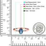 14K Rose Gold 1.28ct Oval 8mmx6mm G SI London Blue Topaz Diamond Engagement Wedding Ring Size 6.5