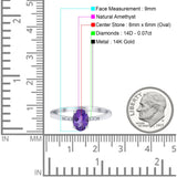 14K White Gold 1.28ct Oval 8mmx6mm G SI Natural Amethyst Diamond Engagement Wedding Ring Size 6.5