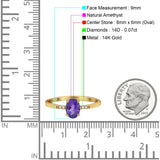 14K Yellow Gold 1.28ct Oval 8mmx6mm G SI Natural Amethyst Diamond Engagement Wedding Ring Size 6.5