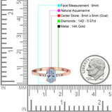 14K Rose Gold 1.28ct Oval 8mmx6mm G SI Natural Aquamarine Diamond Engagement Wedding Ring Size 6.5