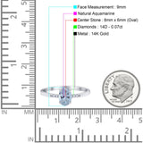 14K White Gold 1.28ct Oval 8mmx6mm G SI Natural Aquamarine Diamond Engagement Wedding Ring Size 6.5