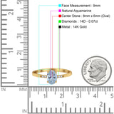 14K Yellow Gold 1.28ct Oval 8mmx6mm G SI Natural Aquamarine Diamond Engagement Wedding Ring Size 6.5